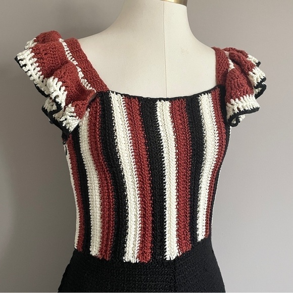 ZARA Striped Black Crochet Ruffle Strap Sleeveless Jumpsuit - S - Picture 4 of 14